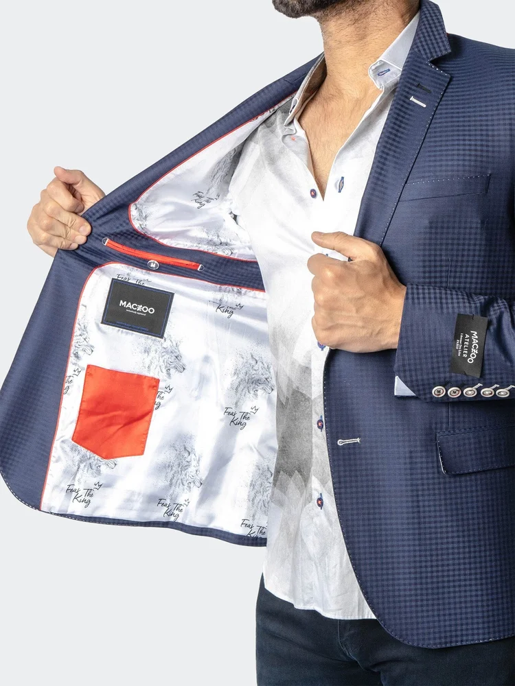 Maceoo Socrates Cross Blue Blazer | Men's Designer Blazer | Jacquard Style Tailored Fit