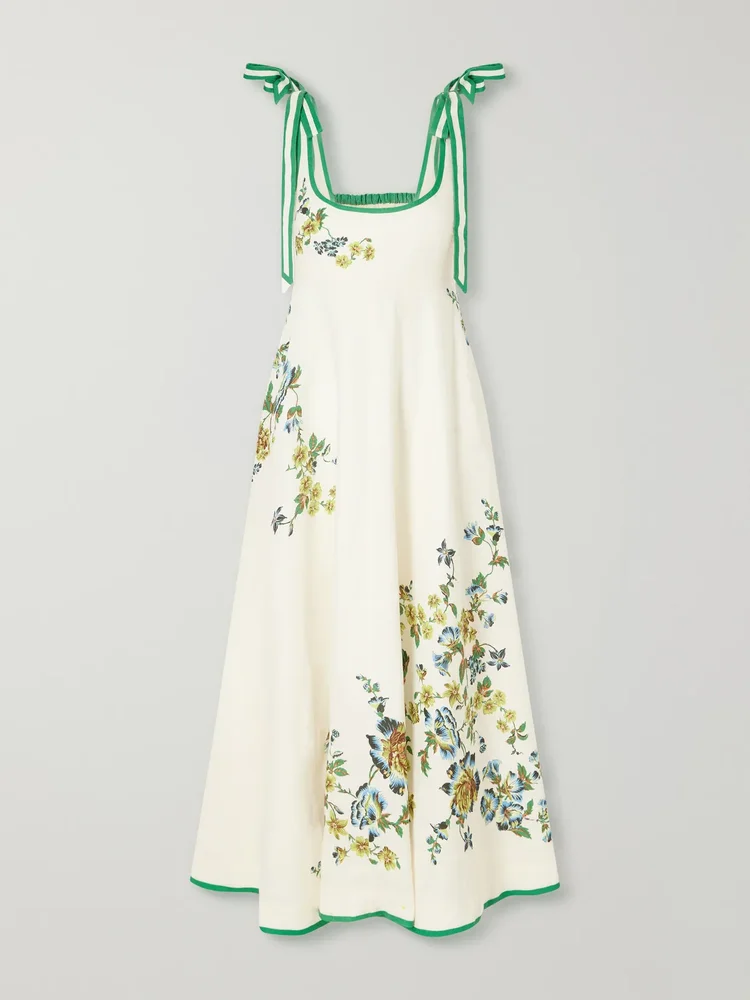 phyllis ballet floral print linen midi dress