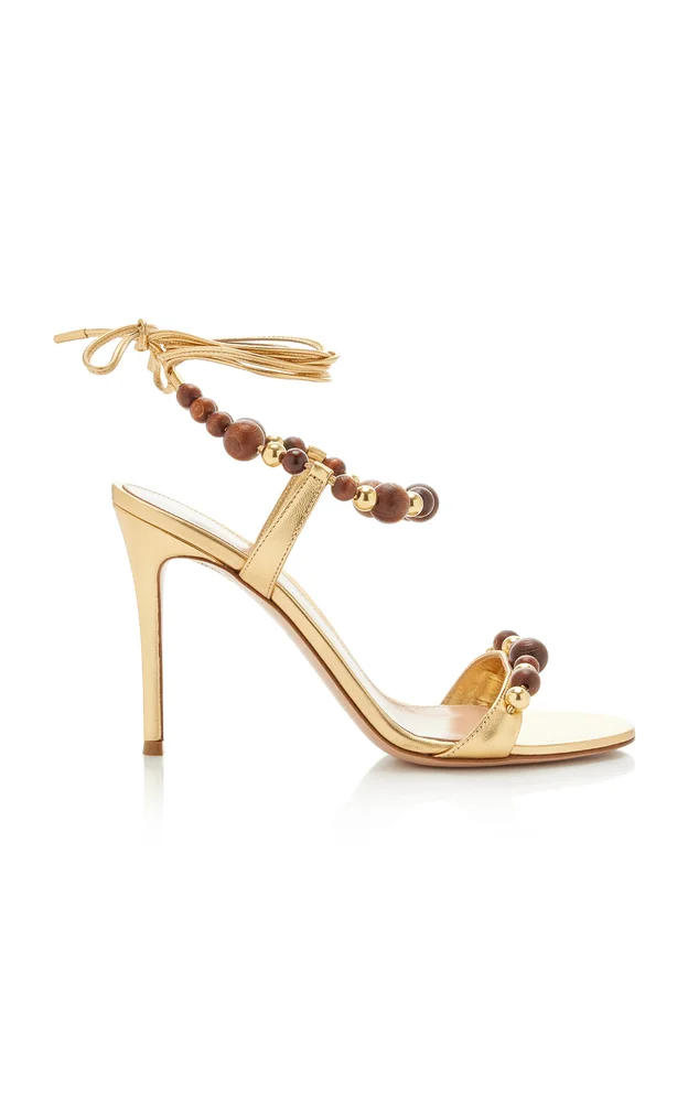 Beaded Metallic-Leather Sandals