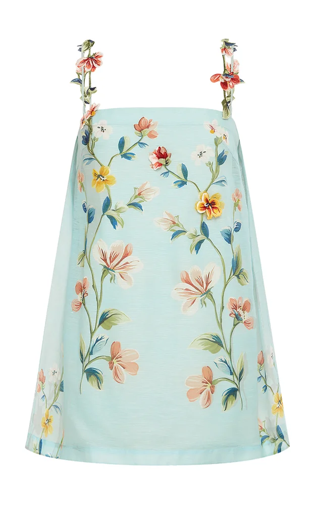Fiona Embroidered Linen-SIlk Mini Dress