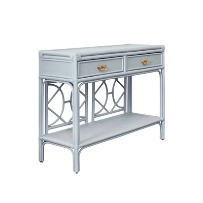 Two Drawer Console with Decorative Back Rattan