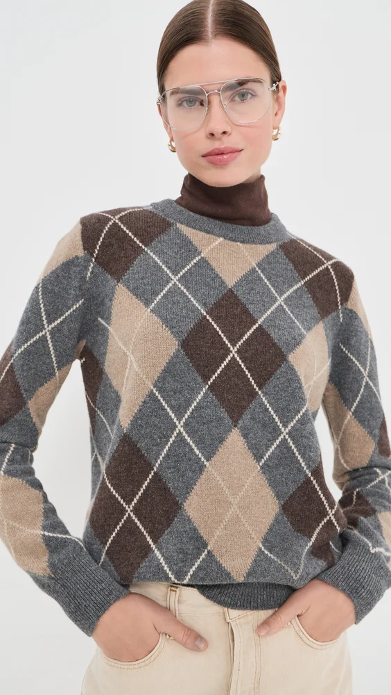 The Ava Argyle Crew Neck Sweater