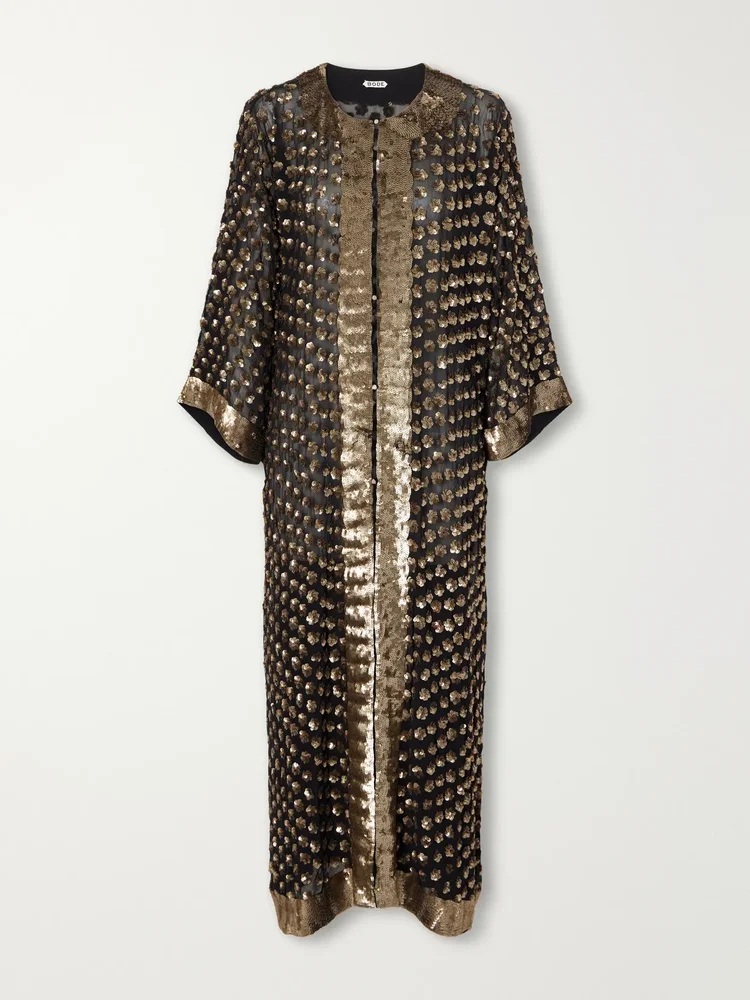 Pyrite sequin-embellished silk-tulle kaftan
