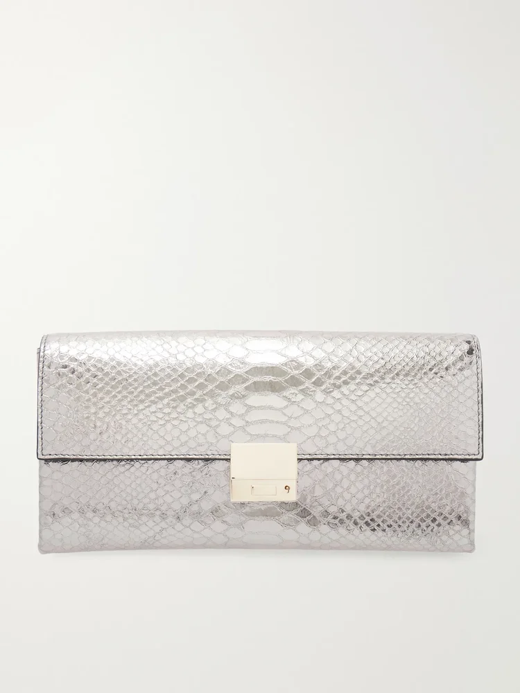 Jean metallic snake-effect leather clutch