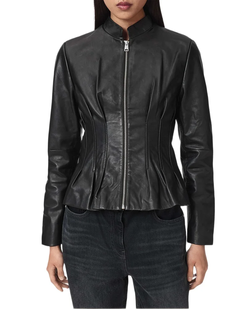 Clo Leather Peplum Hem Moto Jacket
