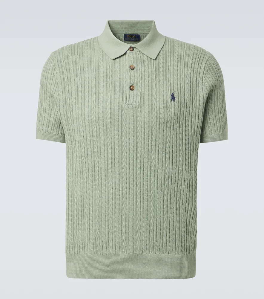Cable-knit cotton polo shirt