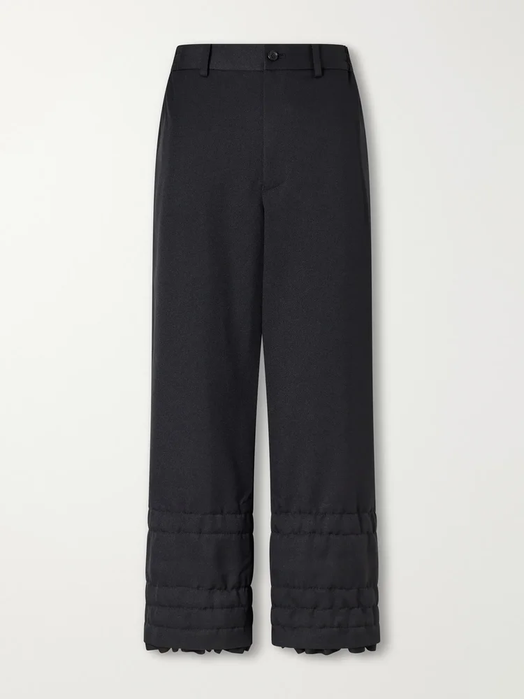 Ruffled-trimmed twill wide-leg pants