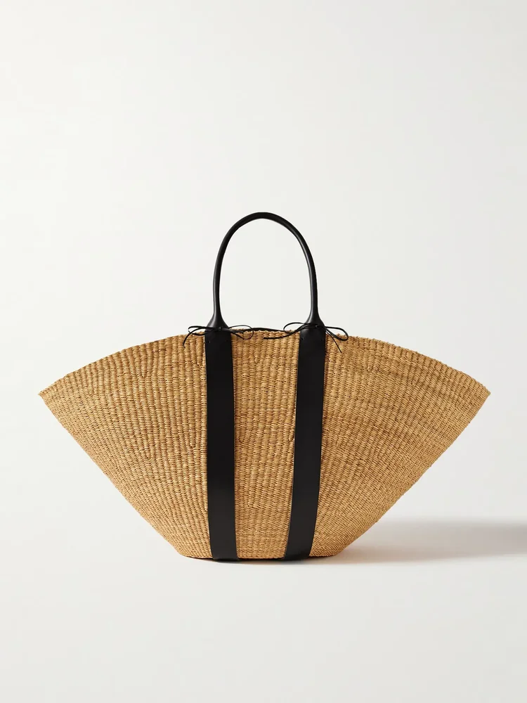 Sophie maxi leather-trimmed woven straw tote