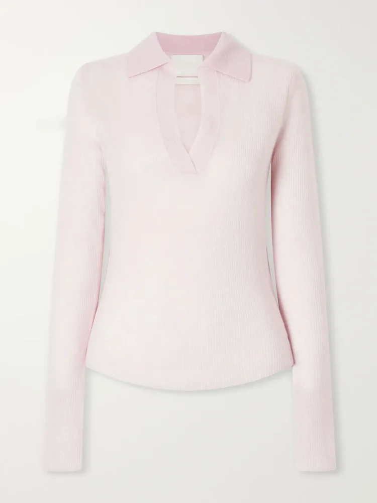 Simone ribbed wool and cashmere-blend polo sweater