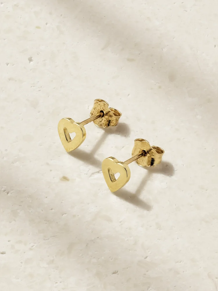 Mini Open Heart 18-karat gold earrings