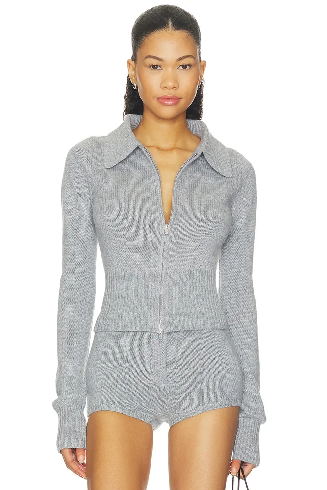 Cashmere Ribbed Collar Cardigan