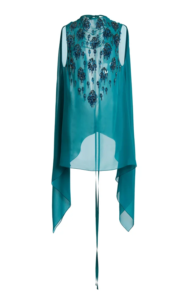 Embroidered Silk Cape Top