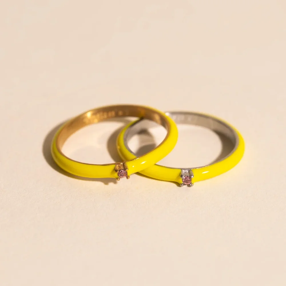 Neon Yellow & Pink Crystal Stacker Ring