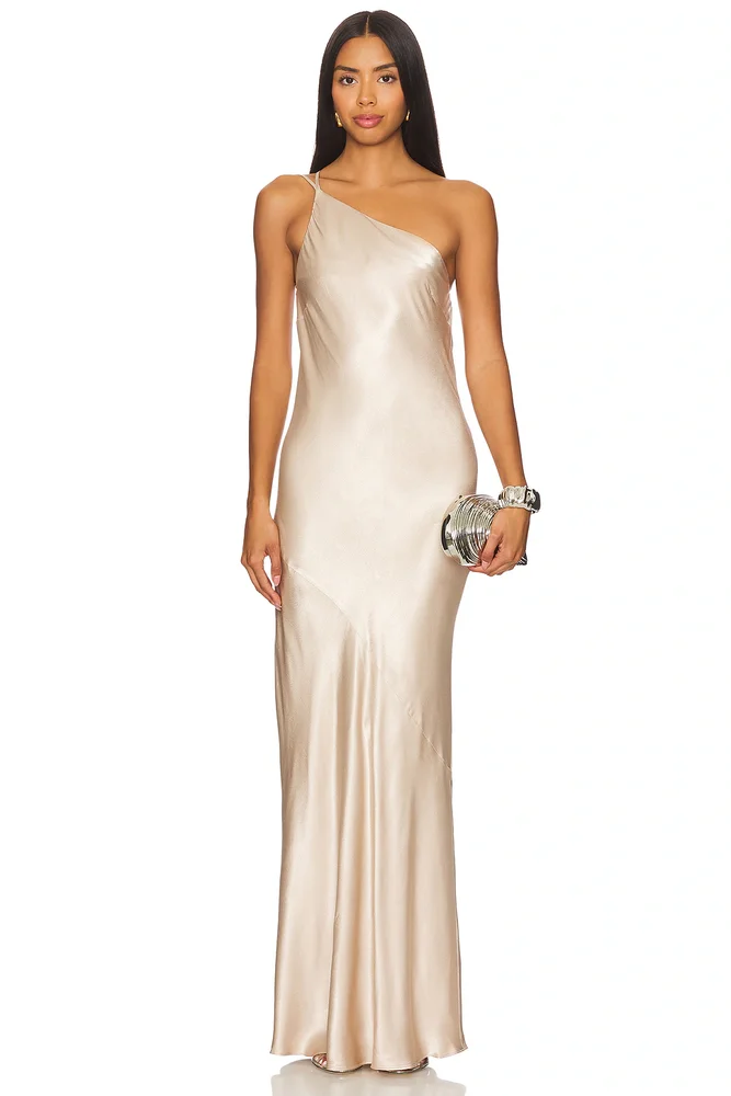 La Lune One Shoulder Cowl Back Maxi Dress