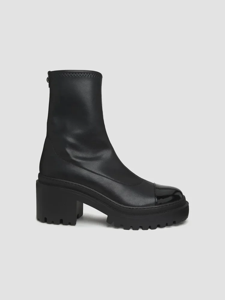 Leather Cap-Toe Platform Ankle Boots
