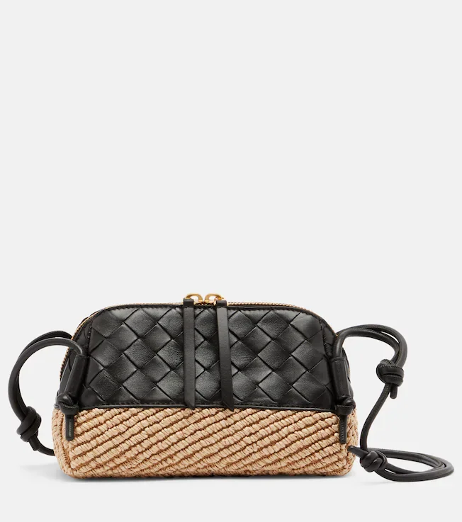 Concert leather and raffia shoulder bag