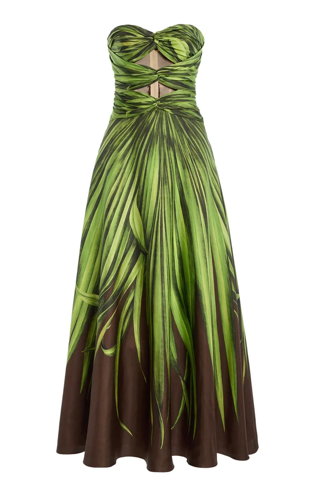 Strapless Cutout Cotton-Silk Maxi Dress