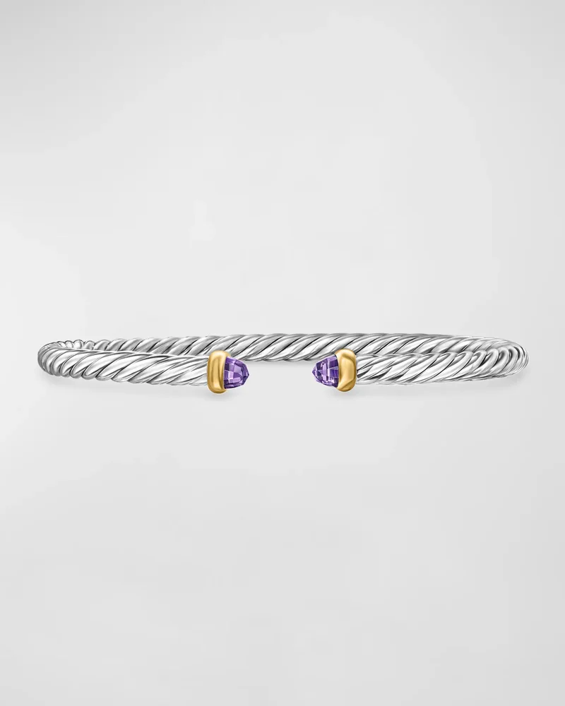 Cable Flex Bracelet with Gemstone in Silver and 14K Gold, 4mm