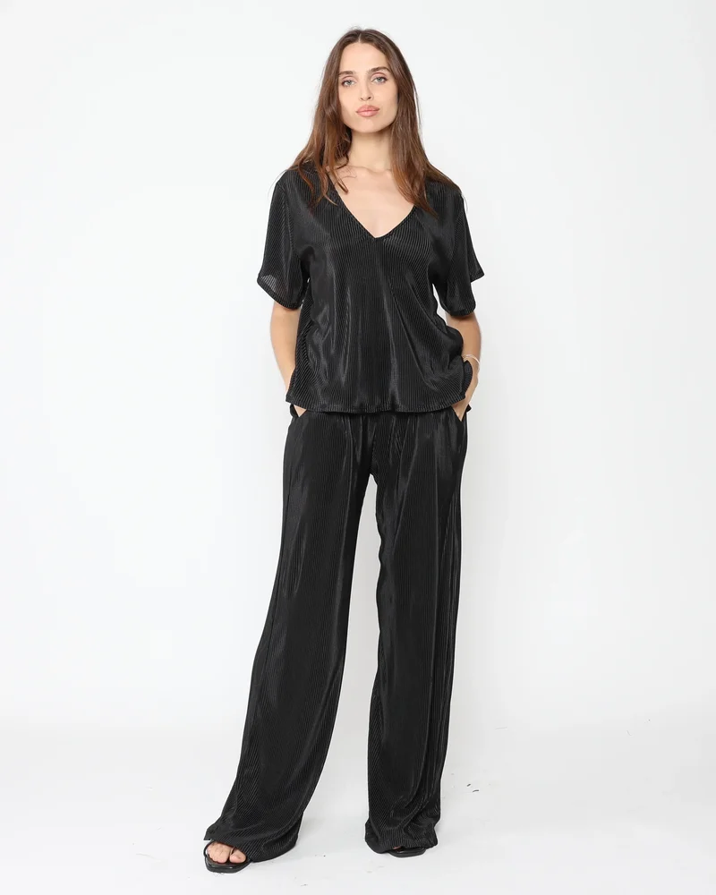 Black Micropleat Lounge Pant