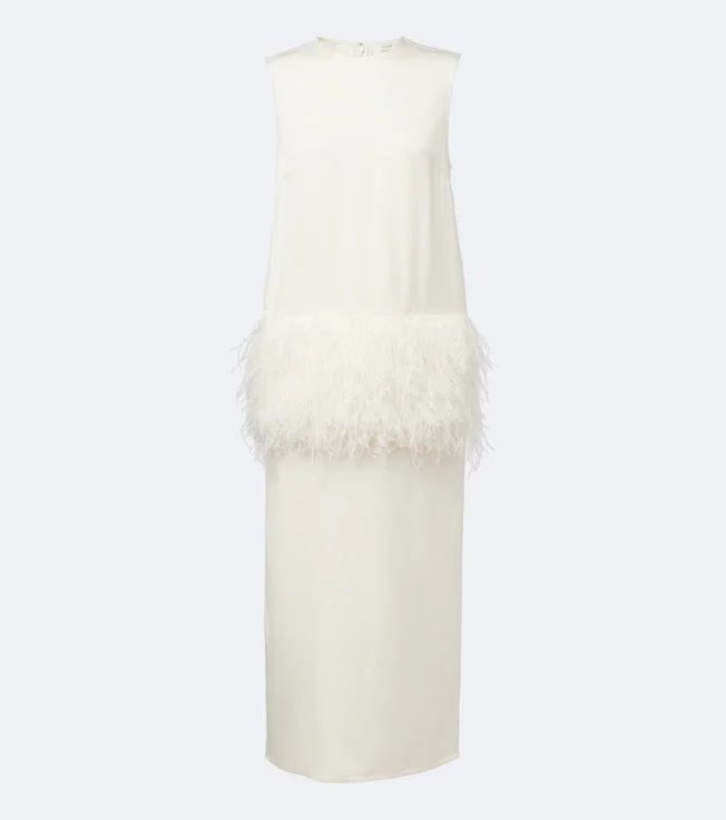 Sonia feather-trimmed midi dress