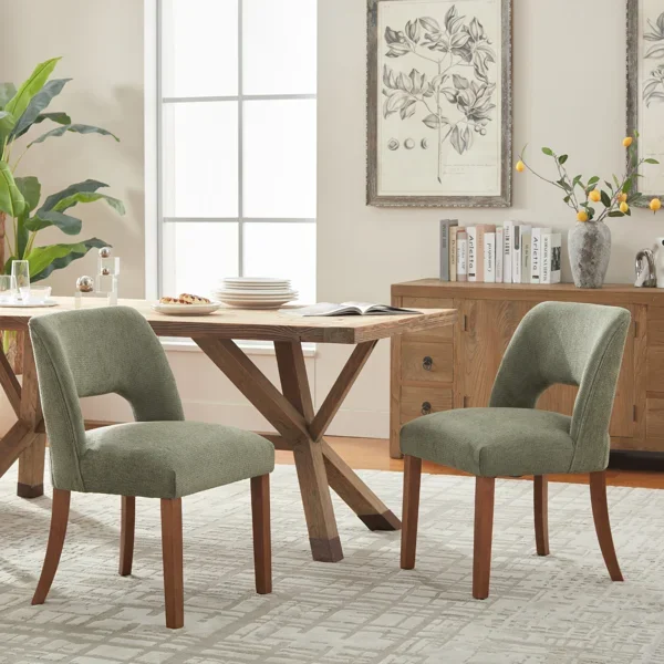 Upholstered Side Dining Chairs with Wood Legs Set of 2
