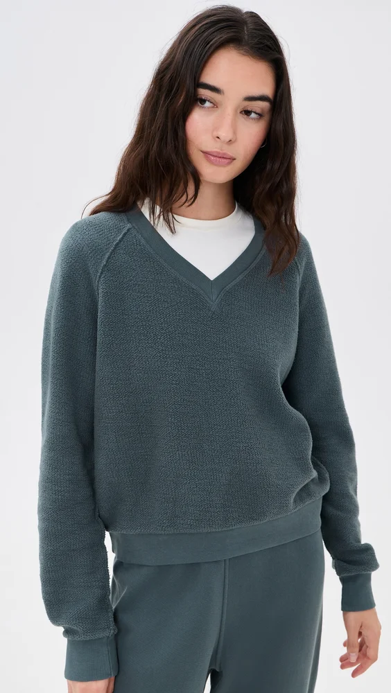 Zuri Reverse Fleece V Neck Sweatshirt