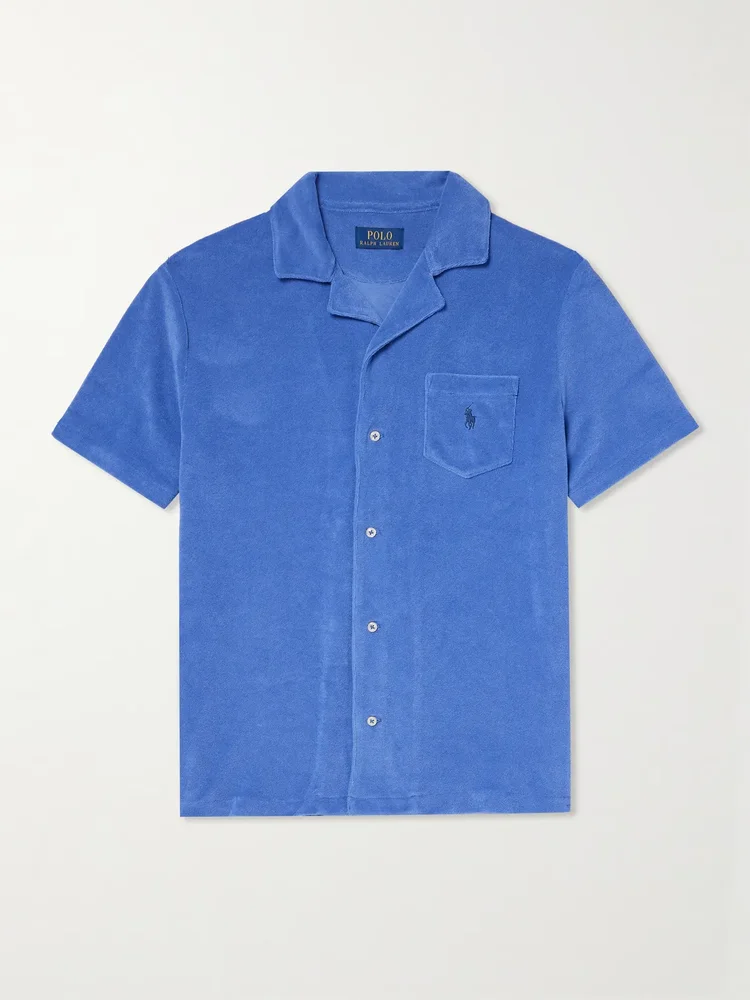Camp-Collar Logo-Embroidered Cotton-Blend Terry Shirt