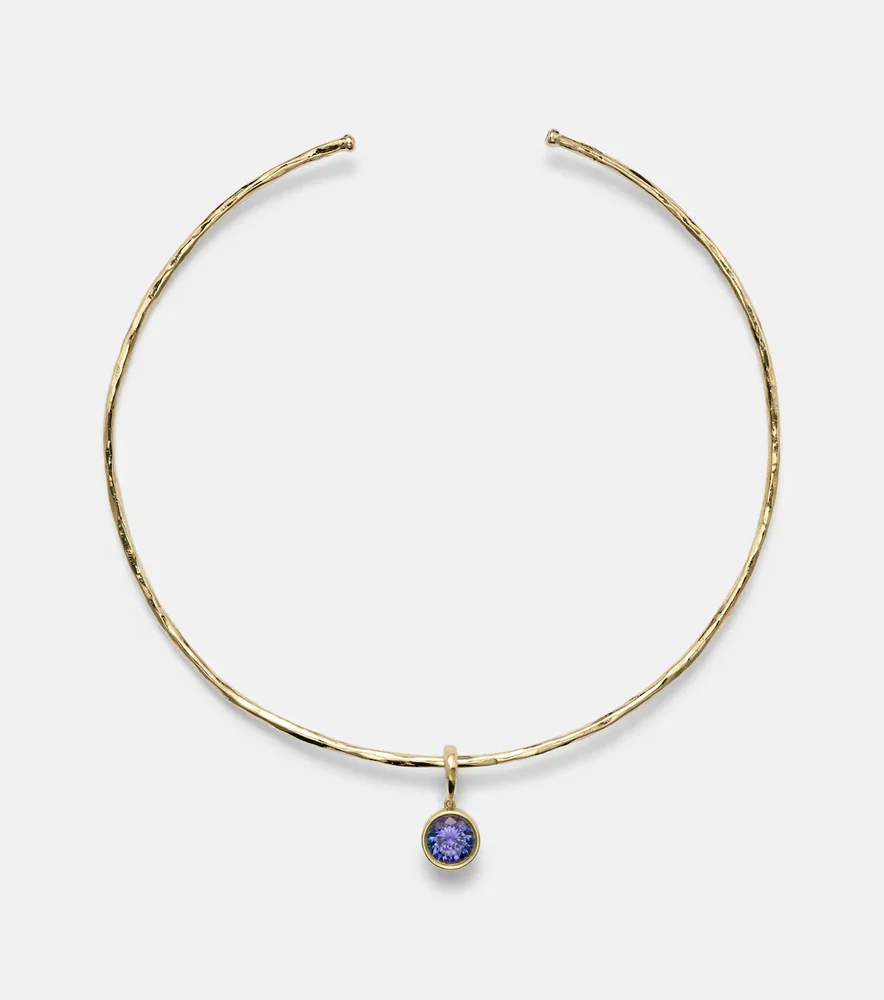 Olivia 18kt gold pendant choker with diamonds and tanzanite
