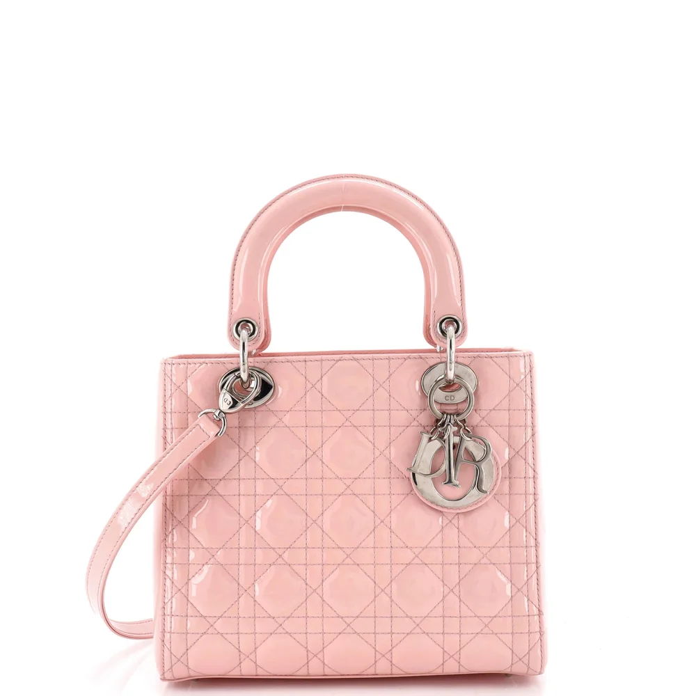 Pre-Owned Lady Dior NM Bag Cannage Quilt Patent Medium