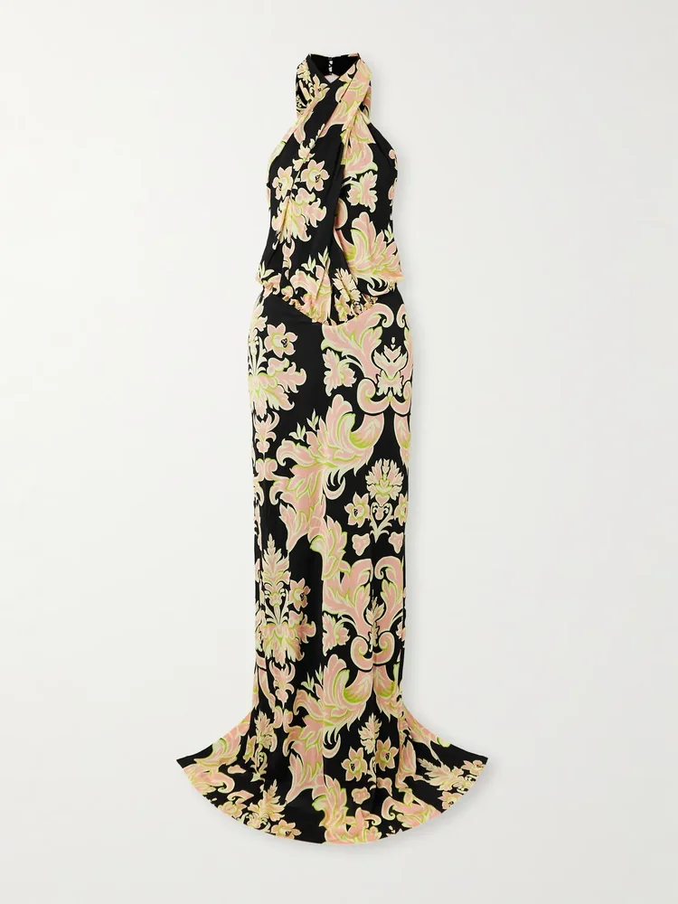 Crepe de chine maxi halterneck dress