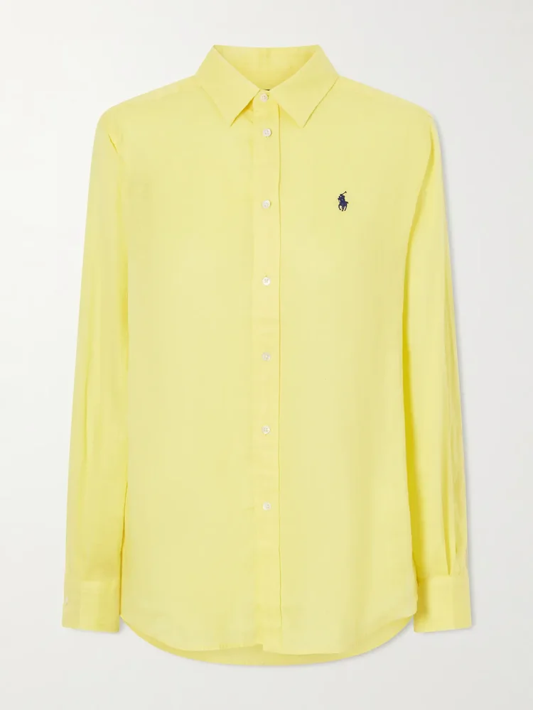 Logo-embroidered linen shirt