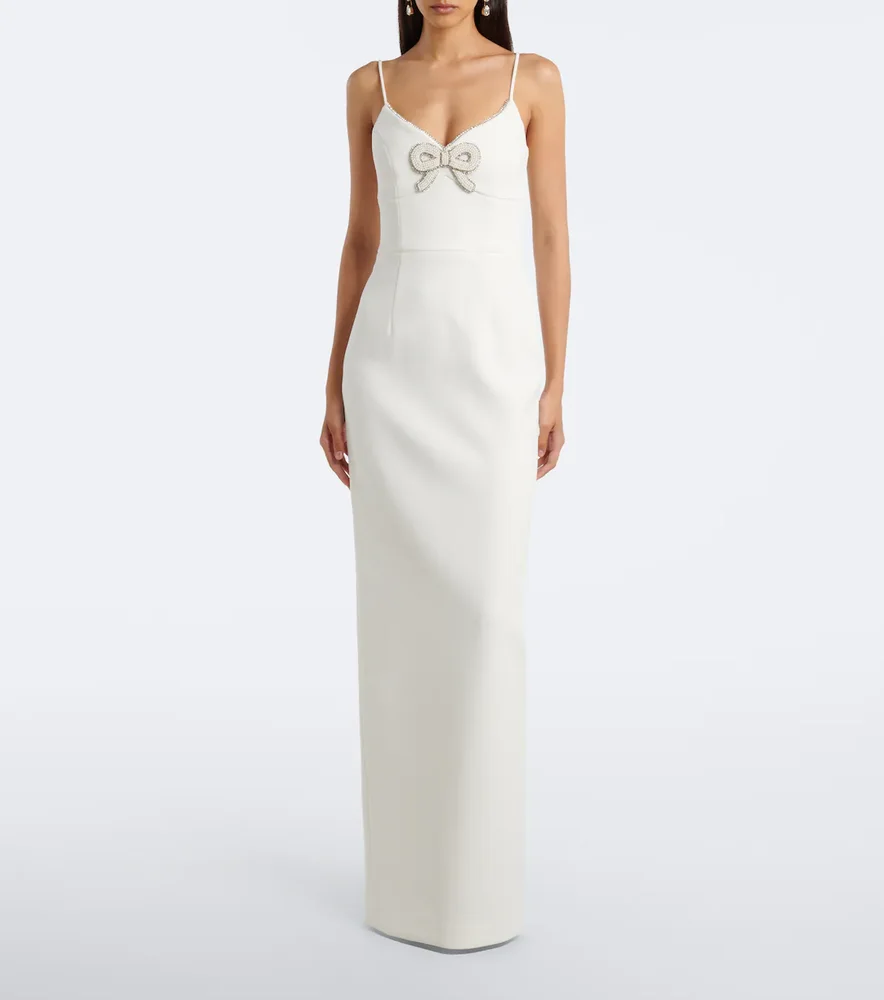 Dreamer bow-detail embellished crêpe gown