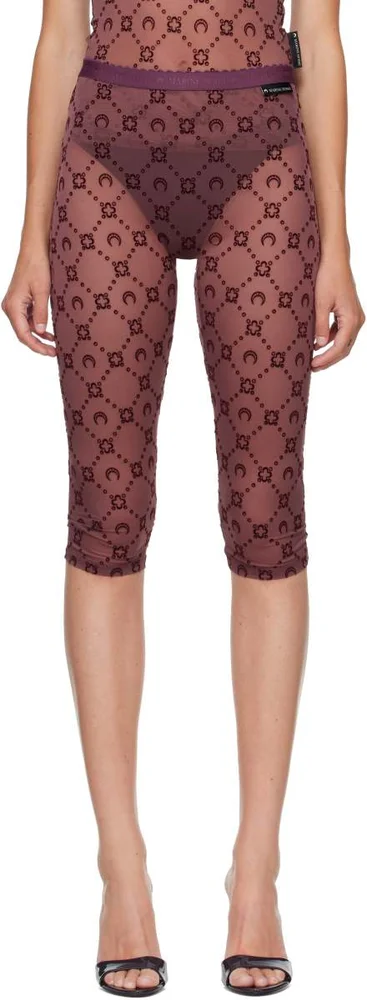 Burgundy Moonogram Mesh Flock Capri Leggings
