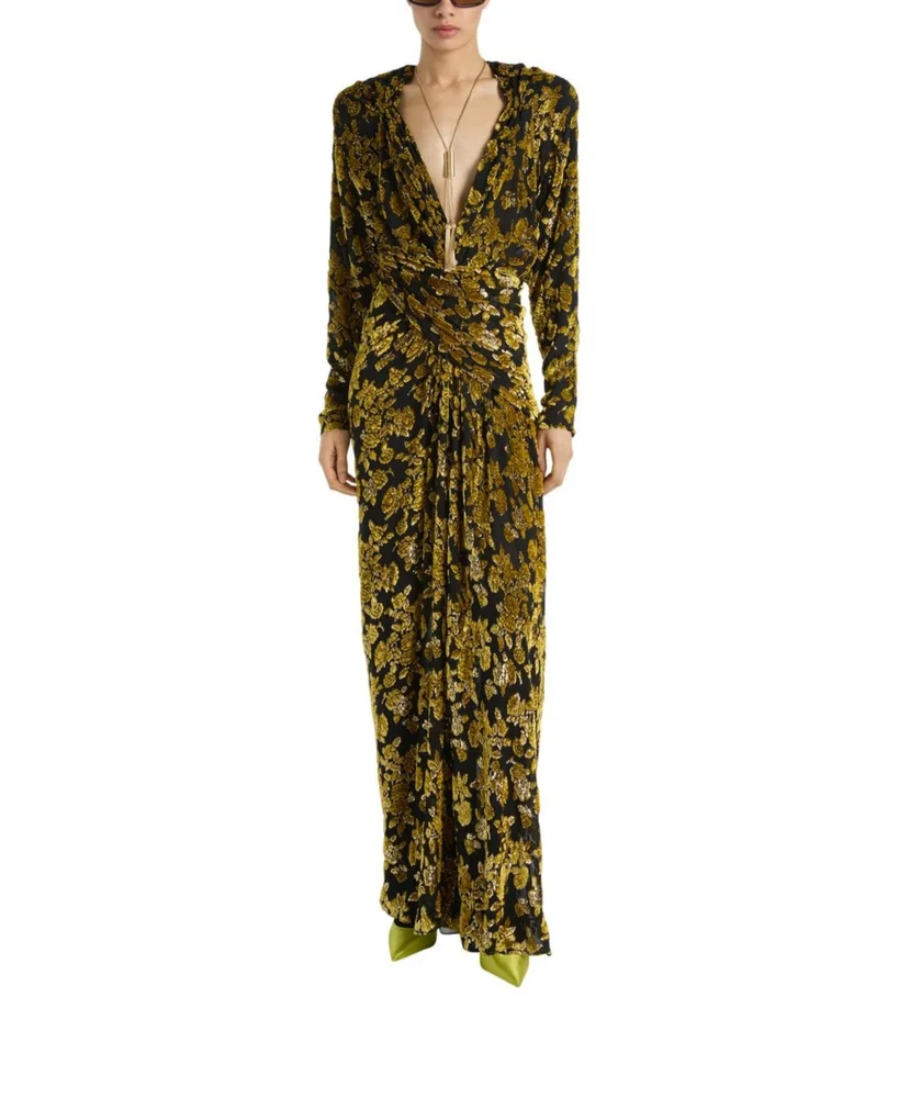 Long Velvet Jacquard Dress