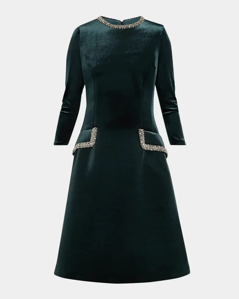 Embellished Velvet Cocktail Midi Dress