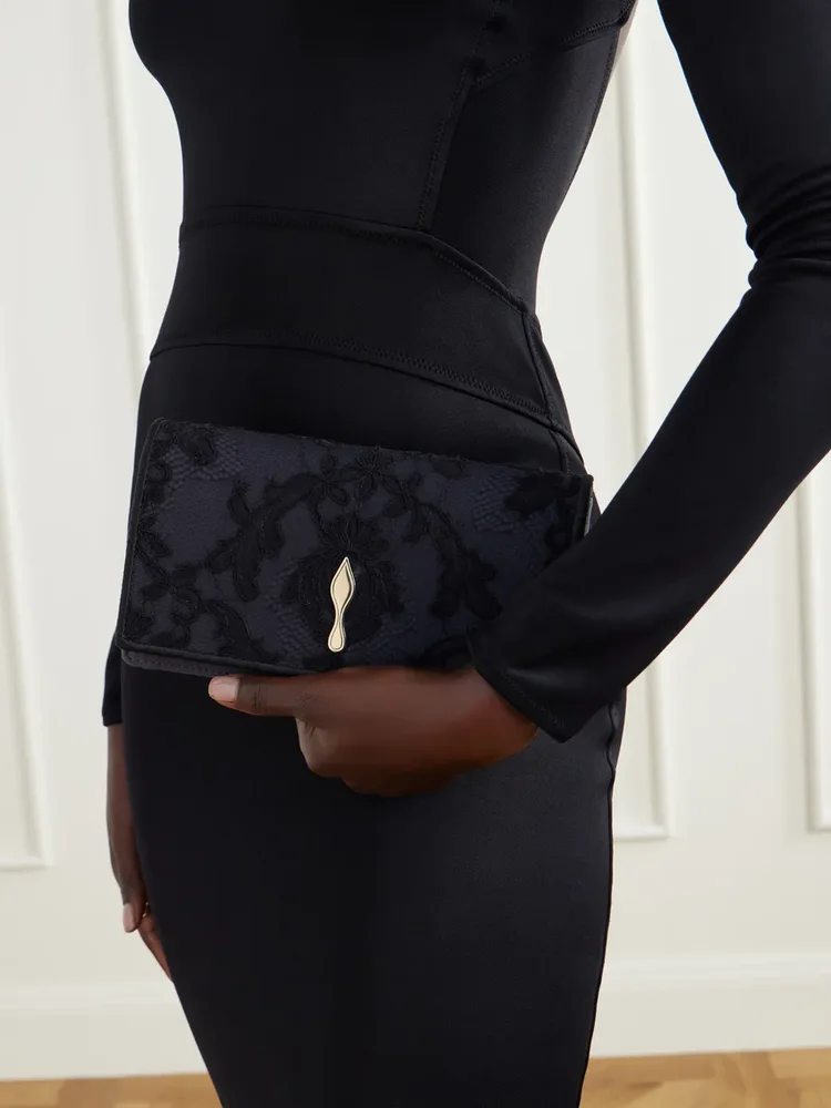 Bettina lace-trimmed satin clutch