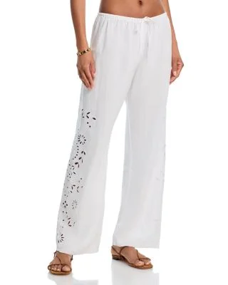 Linen Side Embroidered Beach Pants
