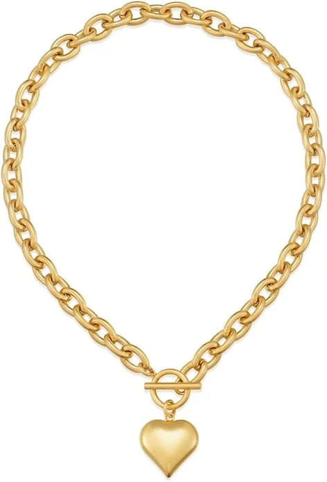 Heart Necklaces for Women,14K Gold Plated Chunky Necklace for Women Trendy Heart Locket Chunky Gold Necklace Dainty Gold Chain Necklace Jewelry Gifts