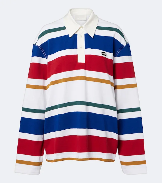 Striped oversized cotton polo shirt