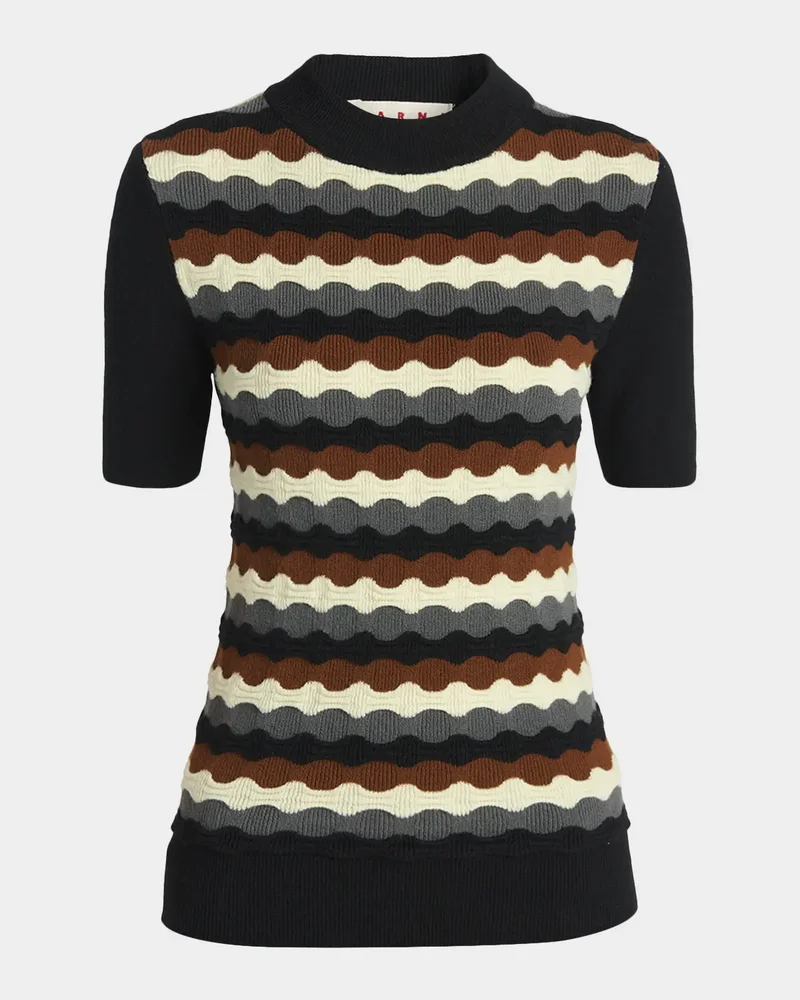 3D Wave Short-Sleeve Wool Sweater