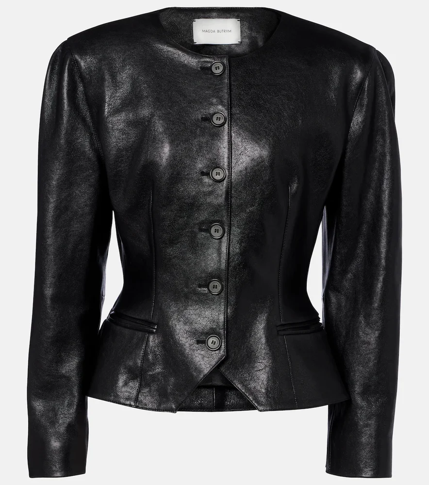 Peplum leather jacket