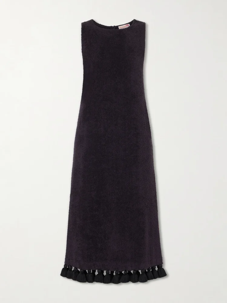 Aurelia tasseled cotton-terry midi dress