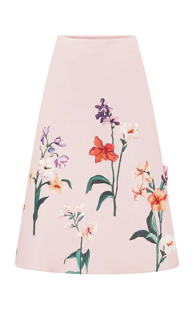 Clara Embroidered Faille Midi Skirt