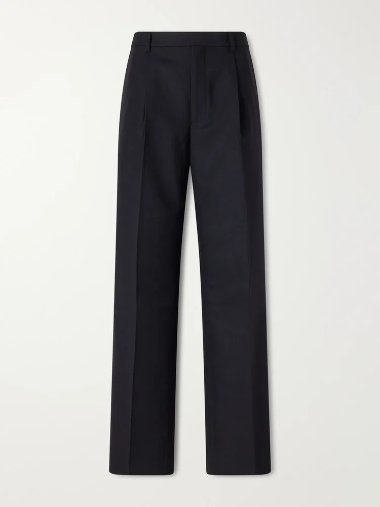Wool and cotton-blend straight-leg pants