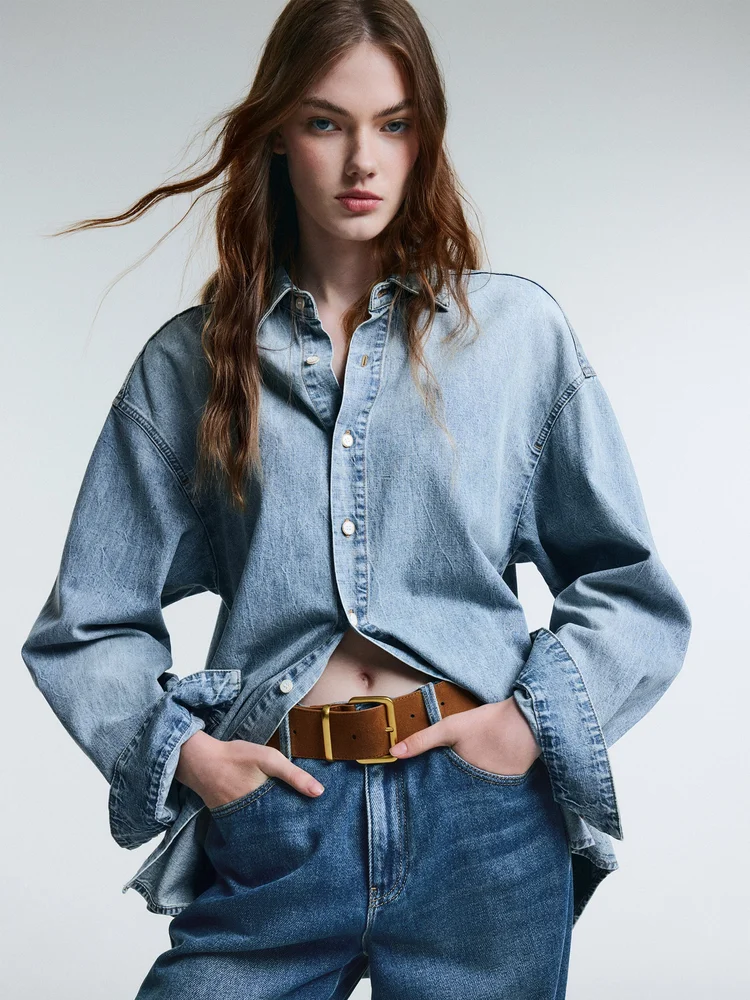 100% Cotton Denim Unisex Oversized Shirt