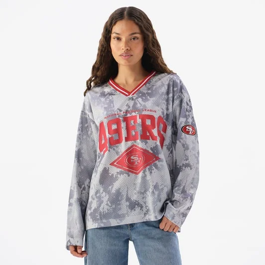 Women's Gray San Francisco 49ers Camo Mesh Long Sleeve V-Neck Top