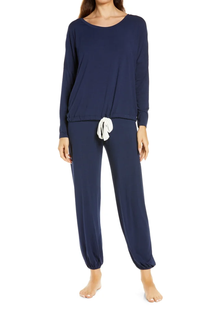 Gisele Jersey Knit Slouchy PJ Set, Navy/Ivory