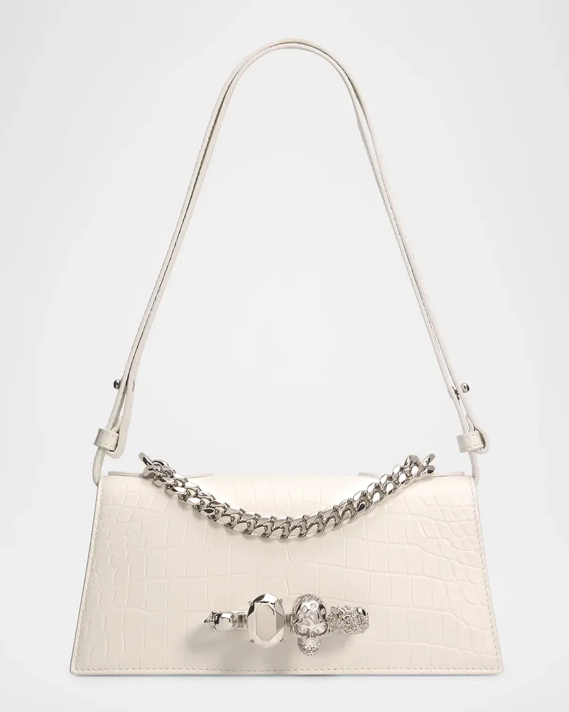 Jeweled Croc-Embossed Leather Shoulder Bag