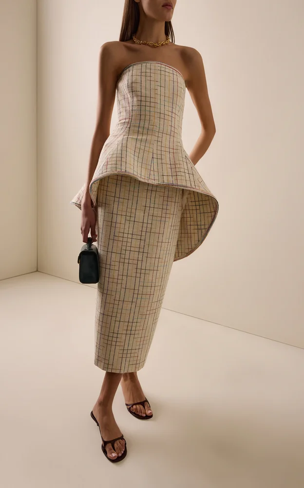 Exclusive Space-Dyed Checked Silk Midi Column Skirt