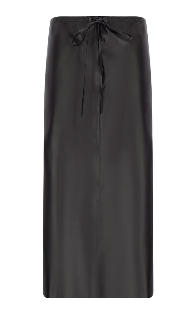 Drawstring Leather Midi Skirt